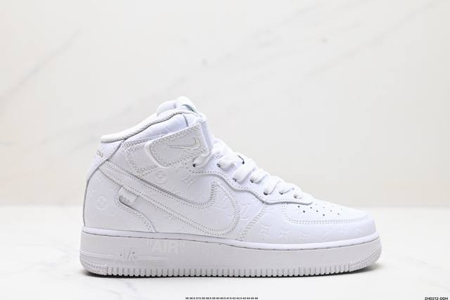 公司级lv X Air Force 1 High联名白橙印花 原楦头原纸板 打造纯正空军版型 专注外贸渠道 全掌内置蜂窝气垫 原盒配件 原厂中底钢印 拉帮完美