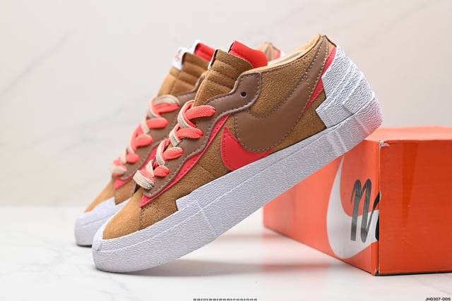 公司级sacai X Nike Blazer Mi D经典百搭中帮开拓者休闲运动板鞋 真硫化铝楦制作 原厂布料拼接 独家裁片完美鞋型 台湾进口软感荔枝头层皮 原