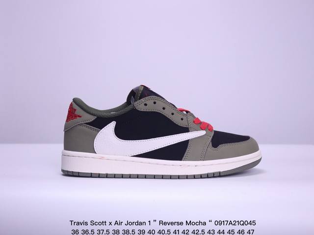 公司级aj1倒勾travis Scott X Air Jordan 1 ” Reverse Mocha “ Aj1乔1 Ts 闪电 联名倒钩 低帮文化篮球鞋 完