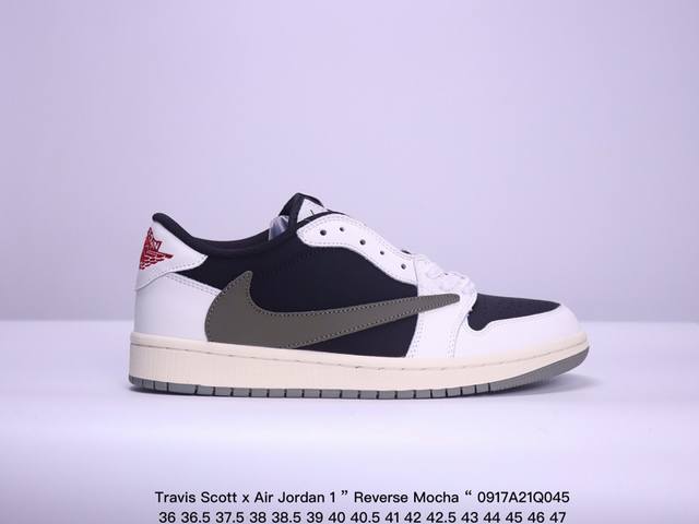 公司级aj1倒勾travis Scott X Air Jordan 1 ” Reverse Mocha “ Aj1乔1 Ts 闪电 联名倒钩 低帮文化篮球鞋 完