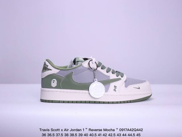 公司级aj1倒勾travis Scott X Air Jordan 1 ” Reverse Mocha “ Aj1乔1 Ts 闪电 联名倒钩 低帮文化篮球鞋 完