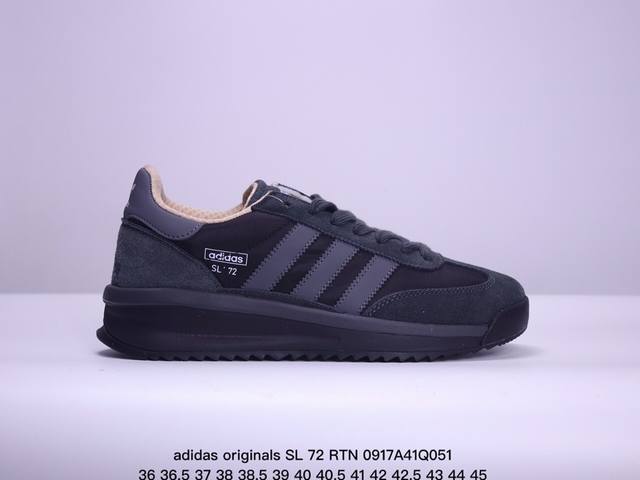 真爆 Adidas Originals Sl 72 Rtn 防滑 低帮 生活体闲鞋 男女同款ji2506 #鞋款采用舒爽尼龙鞋面、绒面革饰面和皮革细节等设计。与