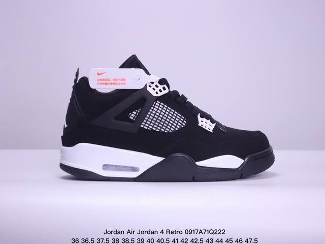 Jordan Air Jordan 4 Retro White Thunder 皮革防滑中帮 复古篮球鞋男女同款黑白 Xm0917Q222