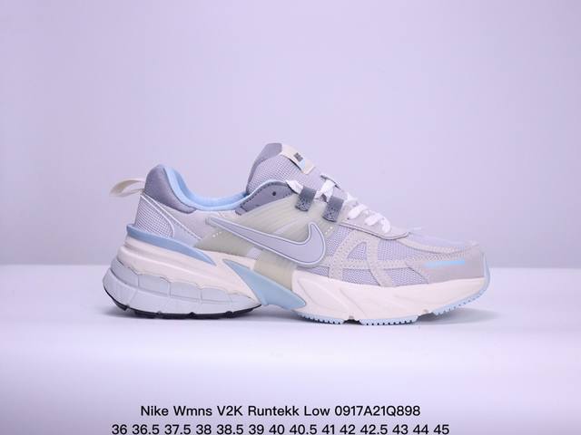 真标耐克nike Wmns V2K Runtekk Low”White Grey Pink”复古潮系列未来复古老爹风百搭休闲运动慢跑鞋 货号:Fz3596-07