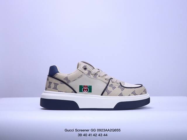 Gucci 轻奢单品鞋 广东品质原厂 高奢古驰gucci Screener Gg High-Top Sneaker休闲潮鞋系列意大利进口超软小牛皮+刺绣搭配 原