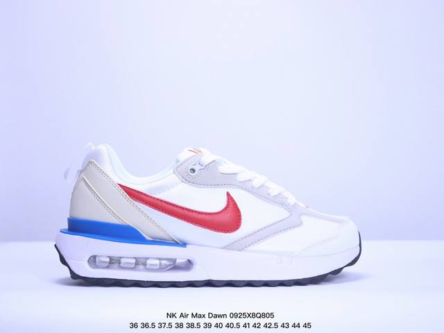 真标耐克nk Air Max Dawn 黎明系列低帮气垫百搭休闲运动慢跑鞋 采用柔软翻毛皮和透气梭织材料打造利落鞋面 中底和鞋跟融入现代感线条设计 兼具复古风格