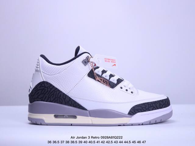 公司级air Jordan 3 Retro 复刻白水泥 Aj3 乔丹3代 Aj3 乔3 经典复刻白水泥 乔丹篮球鞋系列 鞋身以白色为主调，采用优质皮革材质搭配鞋