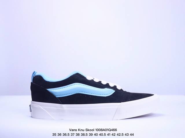 Vans Knu-Skool 黑蓝 “这个夏天试试彩色穿搭吧！”黑蓝的色调满足所以日常穿着百搭需求，鞋面整体翻毛皮材质，易打理，经久耐穿！ 尺码：35 36 3