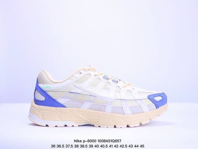 耐克nike P-6000 跑鞋内外侧都用了红色的钩子，采用透气材料，搭配匠心覆面，再现千禧年代的跑鞋风格，塑就大气外观。鞋款秉承 Nike Pegasus 2