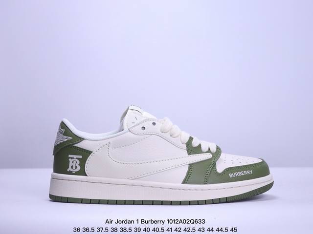 耐克 Air Jordan 1 *巴宝莉burberry联名,设计师diy高端定制松石绿搭配白底时尚配色 采用柔软皮革面料带来超高舒适度体验的同时兼备百搭效果