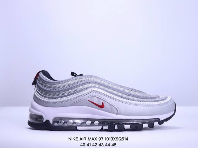 耐克nike休闲鞋 经典 气垫 Air Max 97 子弹气垫低帮运动鞋。Air Max '97 运动跑鞋以流线型鞋身和卓越科技为热爱运动的你造就全方位防护，强