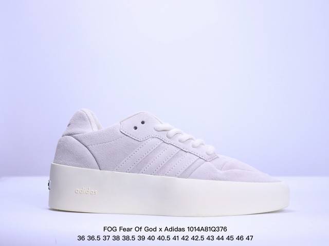 公司级阿迪达斯联名 Fog Fear Of God X Adidas Athletics 86 Lo 复古厚底板鞋 一眼就看得出来敬畏上帝风格，鞋面中用了质感拉