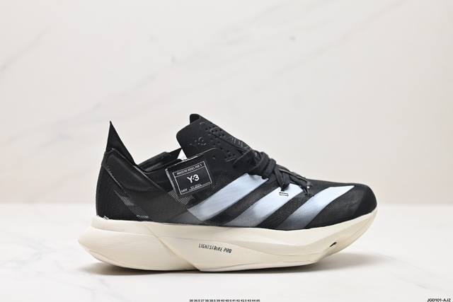 公司级Y-3 Adidas Adizero Adios Pro 3.0 马拉松飞线贾卡轻质透气休闲运动跑步鞋 采用双层透气网纱 Flywire动态飞线绑缚鞋面材