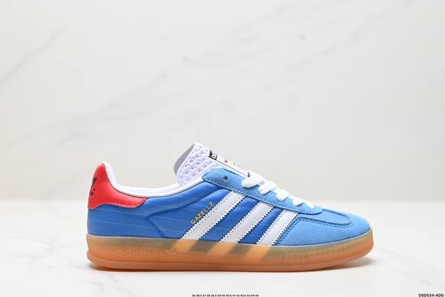 真标adidas Originals Gazelle INdoor 三叶草休闲防滑耐磨低帮板鞋 鞋头出色设计 塑就出众贴合感 稳固的后跟贴合足部曲线设计 软弹舒