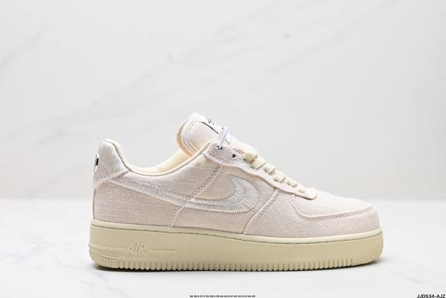 真标Stussy x NK Air Force 1 ‘07 “White Cool” 斯图西联名空军一号低帮休闲板鞋“白麻布电绣钩子”原楦原纸版开发数据 同源6