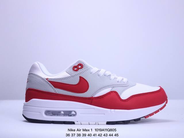 真标Nike Air Max 1 Air Max 气垫 全新配色 鞋身材质均选择皮革、织物、麂皮多种材质覆盖，保证质感的前提下，层次感也相当不错。细节方面，除了