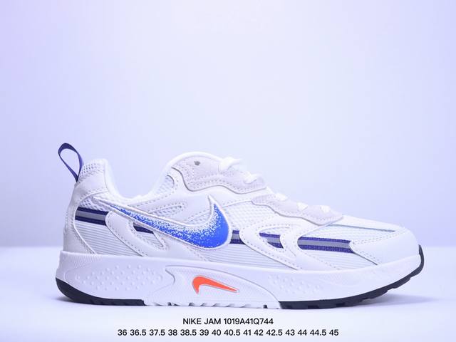 公司级NIKE JAM 系列舒适时尚防滑耐磨低帮生活休闲鞋 FN0314 采用鞋面合成皮革与网眼布设计 以便于运动员在霹雳舞运动中的保护和耐穿 中底设计细节采用