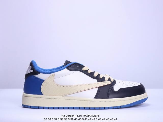 公司级 Fragment x Travis Scott x LV Air Jordan 1 Low 三方联名倒钩 性价比原盒出货 全新的三方联名低帮倒钩鞋面延续