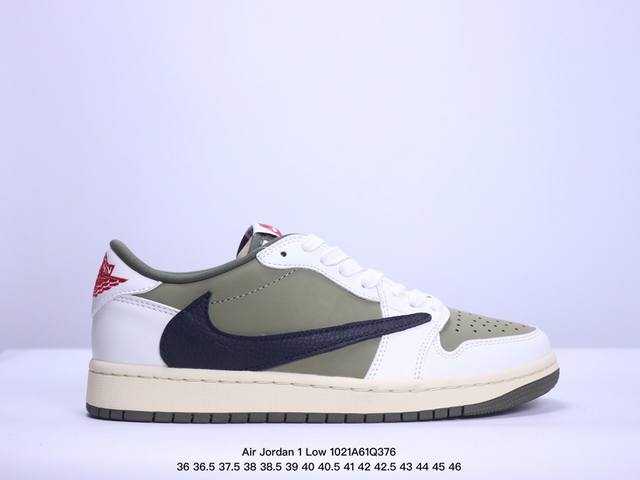 公司级 Fragment x Travis Scott x LV Air Jordan 1 Low 三方联名倒钩 性价比原盒出货 全新的三方联名低帮倒钩鞋面延续