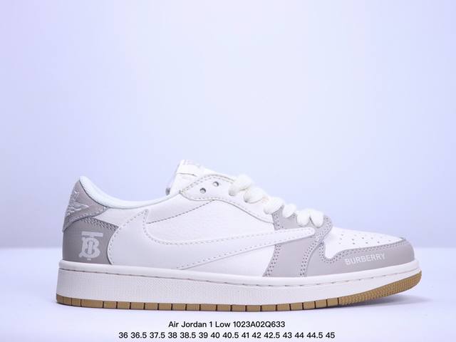 海外爆款限量发售！公司级 Travis 时尚元素x Jordan Air Jordan 1 Low OG SP “巴宝莉联名 浅灰白粽底” 联名合作融合了Tra