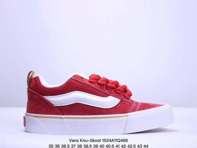 新配色 中国红面包鞋来了 Vans Knu-Skool VR3 LX 万斯低帮复古休闲硫化板鞋 肥胖版大LOGO 原版全皮猪八面料 尺码：35 36 36.5