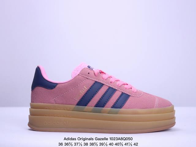 真标Adidas Originals Gazelle Bold W 羚羊松糕系列“翻毛白绿生胶底“ 三叶草厚底休闲防滑耐磨低帮板鞋 鞋头出色设计 塑就出众贴合感