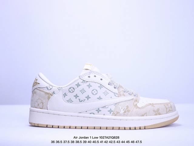 公司级 Fragment x Travis Scott x LV Air Jordan 1 Low 三方联名倒钩 性价比原盒出货 全新的三方联名低帮倒钩鞋面延续