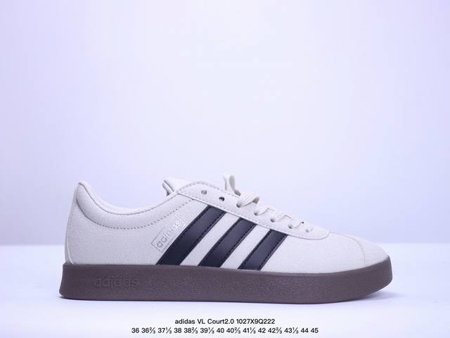 adidas neo VL Court2.0 Lifestyle合成革减震低帮板鞋 男女同款 黑白 XM1027Q222