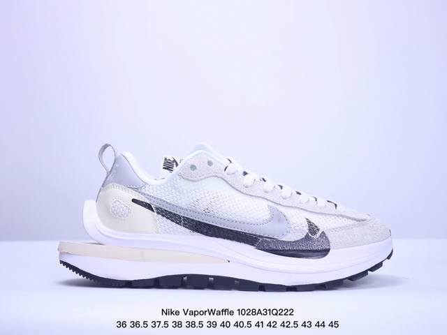 Sacai x Nike VaporWaffle royal fuchsia网布绒面革一脚蹬 运动减震防滑耐磨透气轻便低帮生活休闲鞋男女同款灰白 XM1028Q