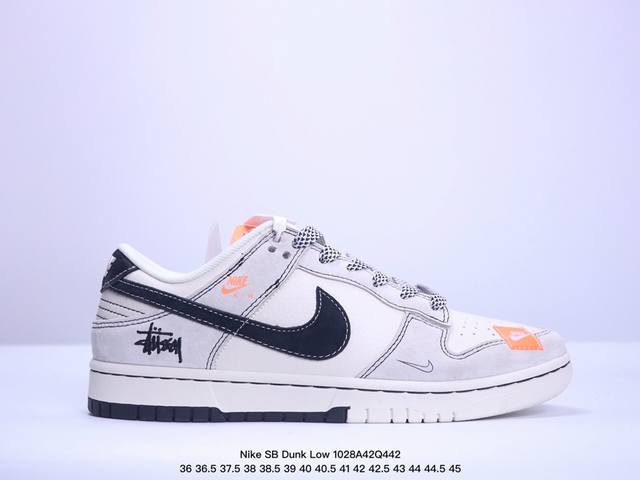 海外爆款限量发售！公司级 Nike SB Dunk Low“斯图西联名 贴布灰白黑勾” 周年高端定制 低帮休闲板鞋 定制鞋盒 大厂纯原品质出货 超高清洁度 皮料