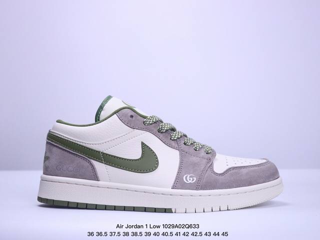 Air Jordan 1 Low 古驰联名低帮运动板鞋 设计师DIY高端定制 灰勾搭配高级米白黑配色 采用柔软皮革面料带来超高舒适度体验的同时兼备百搭效果 定制