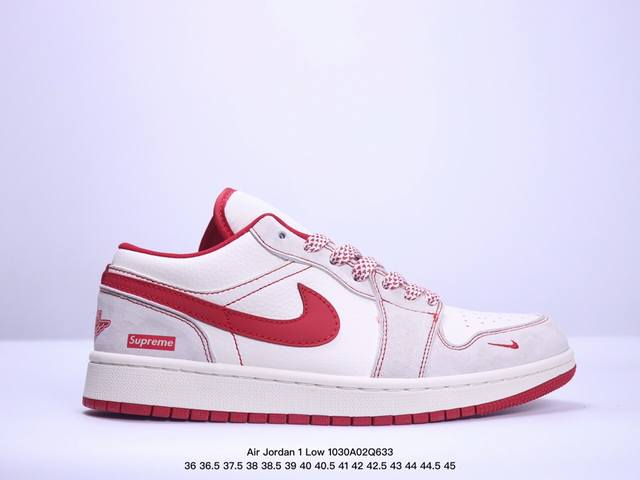 Air Jordan 1 Low 低帮运动板鞋 设计师DIY高端定制 灰勾搭配高级米白黑配色 采用柔软皮革面料带来超高舒适度体验的同时兼备百搭效果 定制鞋盒 大