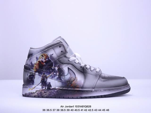 公司级Nike Air Jordan 1 Retro Mid 黑神话悟空 祥云龙纹 复古百搭 中帮板鞋男女球鞋 高端定制 AJ1乔丹一代中帮经典复古文化休闲运动