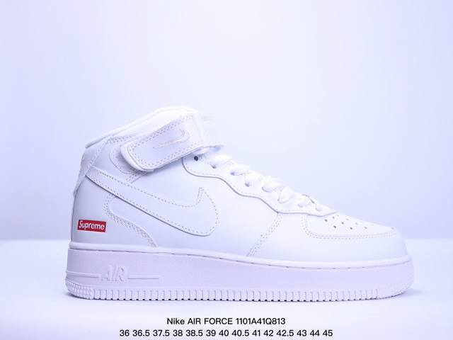 公司级耐克Nike AIR FORCE 1 MID 07 空军一号中帮百搭休闲运动板鞋。柔软、弹性十足的缓震性能和出色的中底设计，横跨复古与现代的外型结合，造就