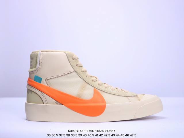 真标带半码Nike Blazer MID x Nike Blazer 开拓者联名解构 双勾中帮板鞋 鞋身中帮设计的皮革鞋面，该鞋型也是完美适应秋冬穿搭的百搭款，