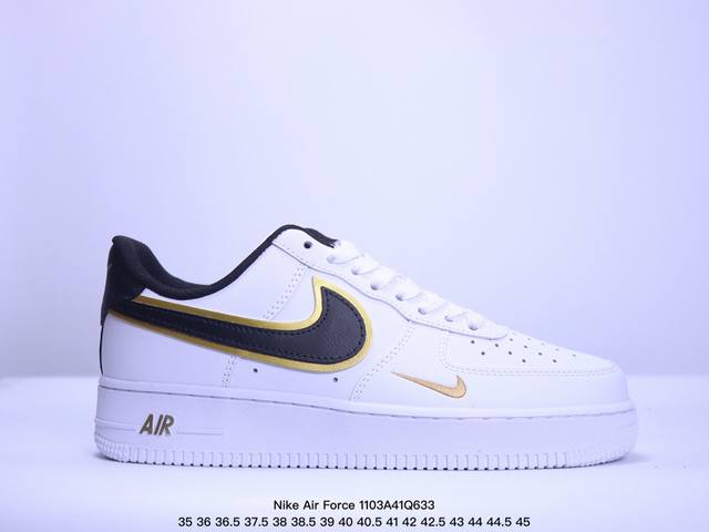 No.1版本 生而专业 纯原级别 Supreme x Nike Air Force 1 Low纯白黑金勾板鞋 货号：DA8481- 原厂冲刀荔枝文皮料切割干净