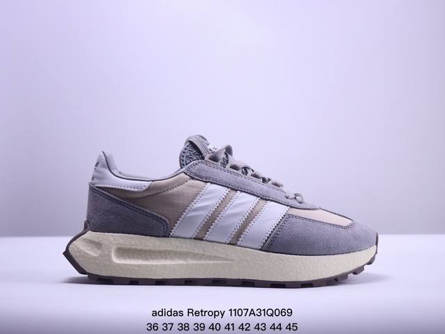 全新BOOST轻量缓震鞋底材质# 轻盈又不失动感，阿迪达斯adidas Originals Retropy E5 爆米花速度轻盈复古系列百搭透气休闲运动慢跑鞋。