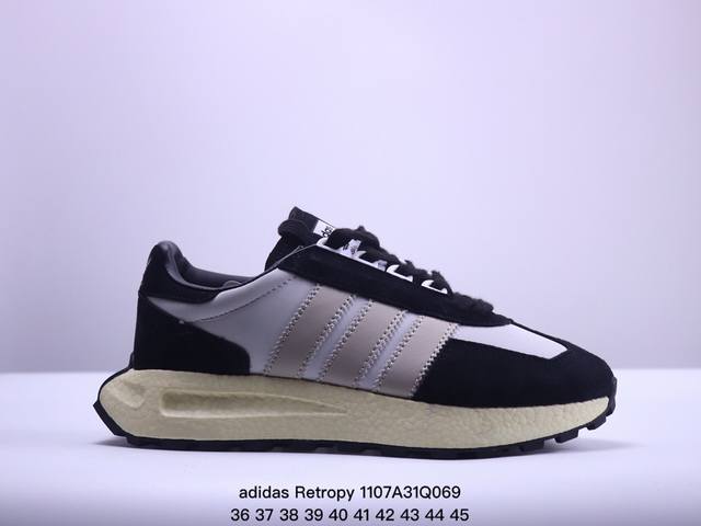 全新BOOST轻量缓震鞋底材质# 轻盈又不失动感，阿迪达斯adidas Originals Retropy E5 爆米花速度轻盈复古系列百搭透气休闲运动慢跑鞋。