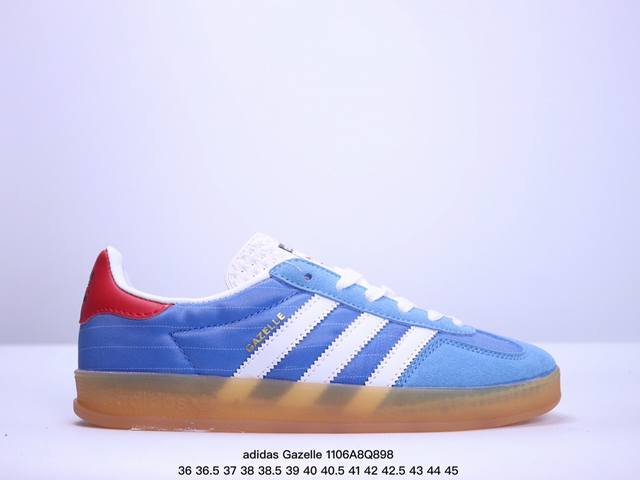 真标adidas Originals Gazelle INdoor 三叶草休闲防滑耐磨低帮板鞋 鞋头出色设计 塑就出众贴合感 稳固的后跟贴合足部曲线设计 软弹舒