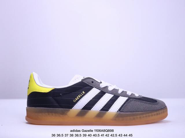 真标adidas Originals Gazelle INdoor 三叶草休闲防滑耐磨低帮板鞋 鞋头出色设计 塑就出众贴合感 稳固的后跟贴合足部曲线设计 软弹舒