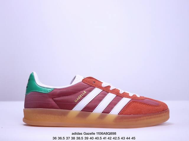 真标adidas Originals Gazelle INdoor 三叶草休闲防滑耐磨低帮板鞋 鞋头出色设计 塑就出众贴合感 稳固的后跟贴合足部曲线设计 软弹舒