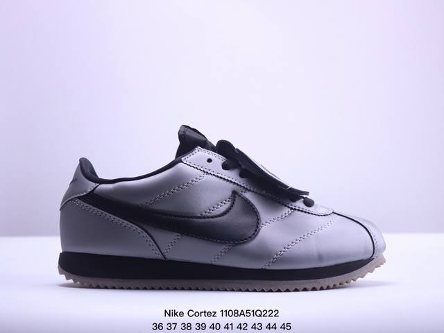 Nike Cortez LEATHER SE Metallic Cool Grey Black 柔软舒适防滑耐磨低帮跑步鞋男女同款 银色 XM 8Q222