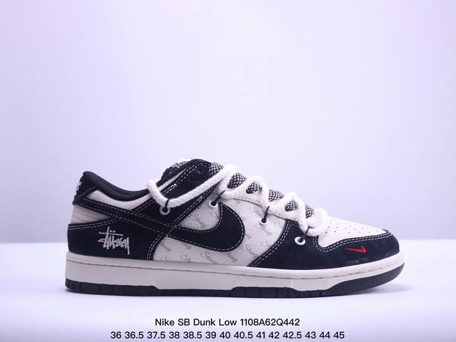 海外爆款限量发售！公司级 Nike SB Dunk Low“斯图西联名 白刺绣黑勾” 周年高端定制 低帮休闲板鞋 定制鞋盒 大厂纯原品质出货 超高清洁度 皮料切