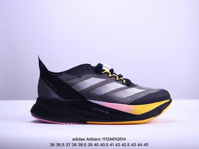 adidas Adizero Boston 12 圆头舒适防滑透气 低帮跑步鞋 女款 黑白 XM1112Q514