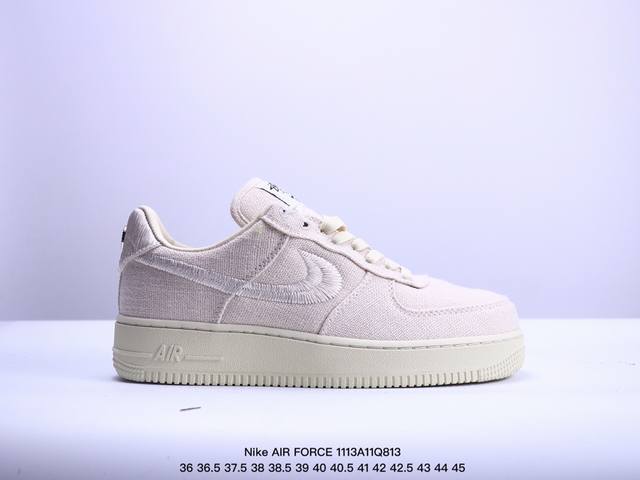 真标Stussy x NK Air Force 1 ‘07 “White Cool” 斯图西联名空军一号低帮休闲板鞋“白麻布电绣钩子”原楦原纸版开发数据 同源6