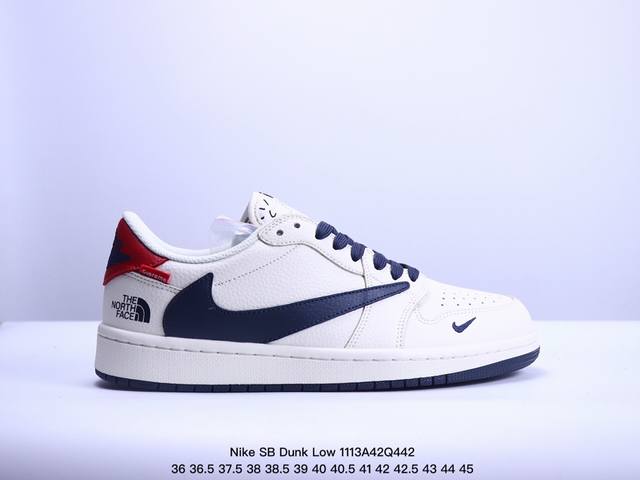 海外爆款限量发售！公司级 Nike SB Dunk Low“北面联名 灰猪八藏蓝勾” 周年高端定制 低帮休闲板鞋 定制鞋盒 大厂纯原品质出货 超高清洁度 皮料切