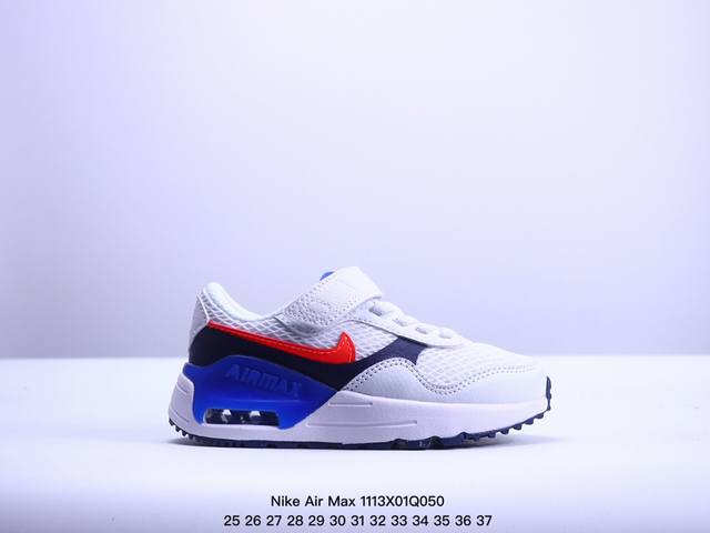 童鞋耐克Nike Air Max systm经典复古小气垫缓震跑鞋 鞋面由皮革和织物打造，犀利的条线打造出酷劲十足的视觉效果 网布鞋面增强透气性，穿着极为舒适