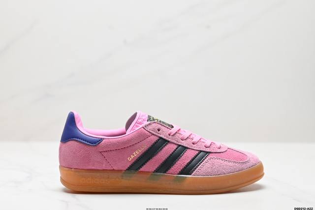 真标adidas Originals Gazelle Indoor 三叶草休闲防滑耐磨低帮板鞋 鞋头出色设计 塑就出众贴合感 稳固的后跟贴合足部曲线设计 软弹舒