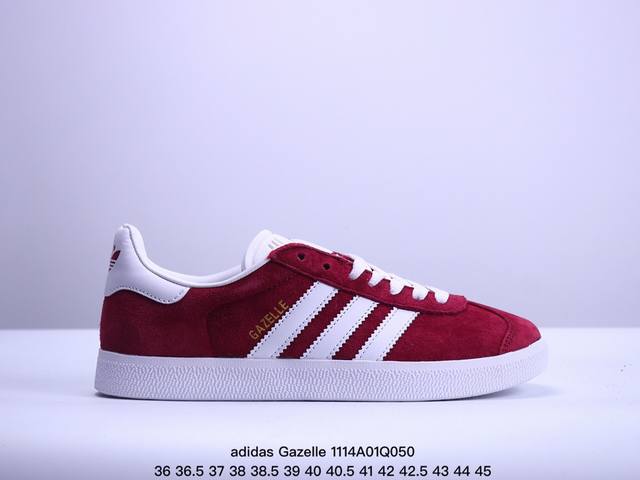 真标adidas Originals Gazelle 三叶草休闲防滑耐磨低帮板鞋 鞋头出色设计 塑就出众贴合感 稳固的后跟贴合足部曲线设计 软弹舒适 不易磨脚