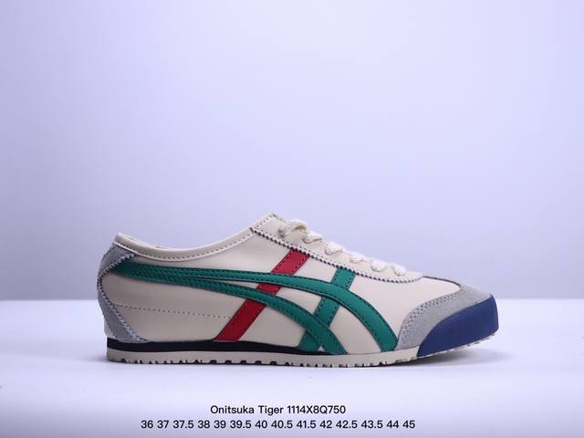 Onitsuka Tiger Mexico 66 阿斯克斯 鬼冢虎 低帮 男女同款 减震支撑低邦运动休闲鞋 这款鞋由皮革制成，具有鞋跟交叉加固设计，可提供更高的